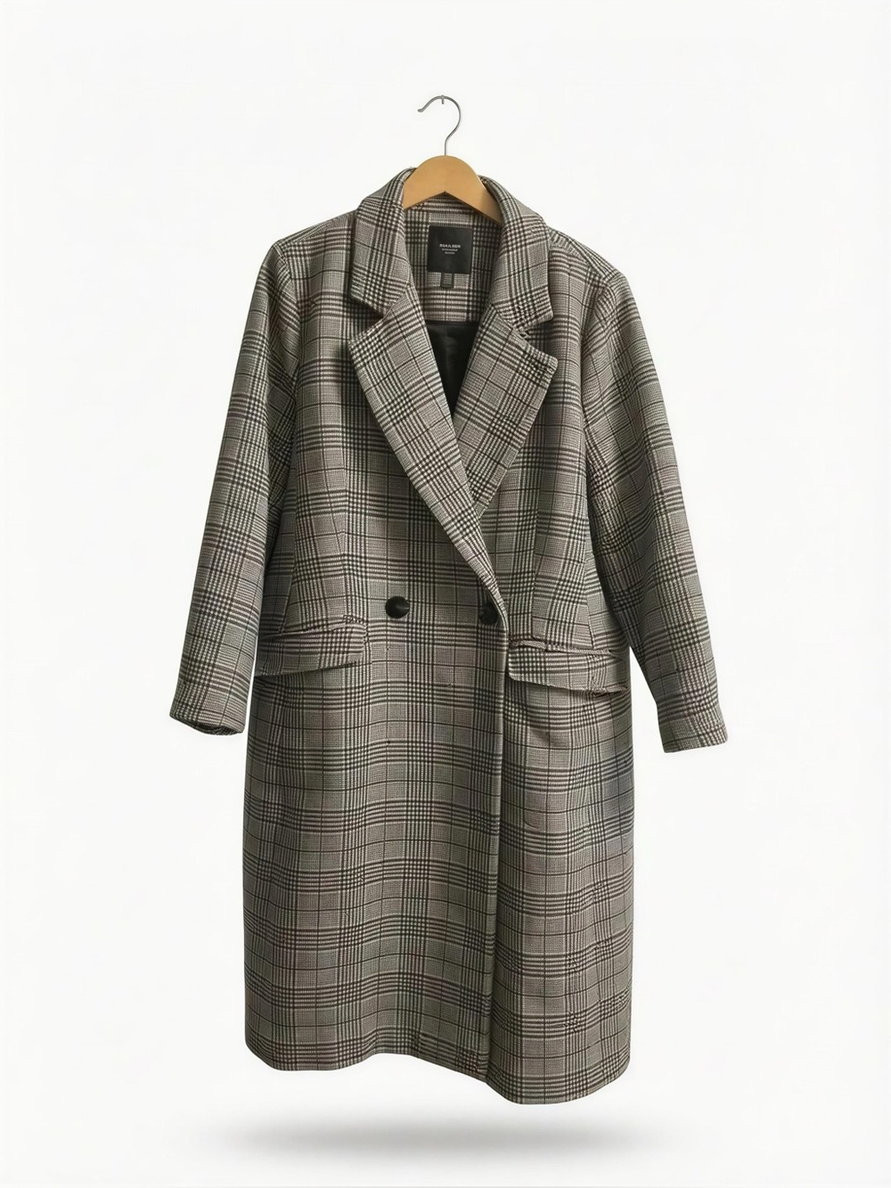Women’s Ever New Melbourne Curve Plaid Longline Coat in Black and White Size 18